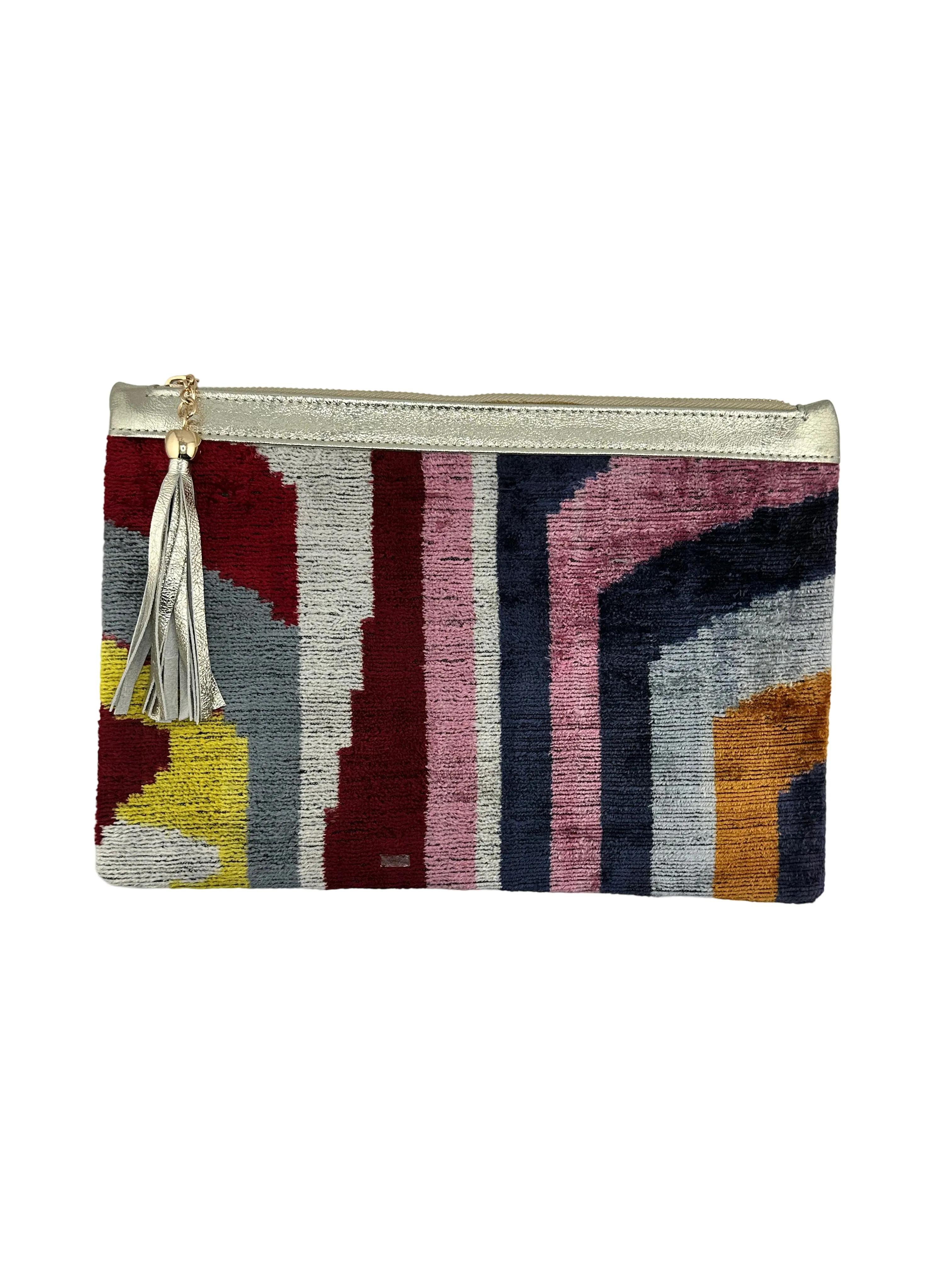 Multi Color Velvet Clutch with Leather