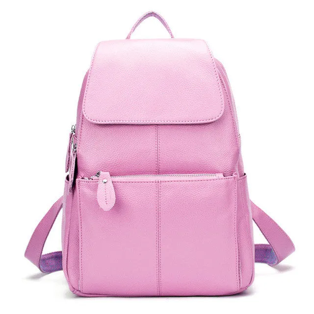 Natural Soft Genuine Leather Women's Fashion Backpack School Bags - 15 Colour