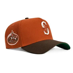 New Era 9Forty A-Frame Campfire Pack Seattle Mariners 25th Anniversary Patch Snapback Hat - Burnt Orange, Brown