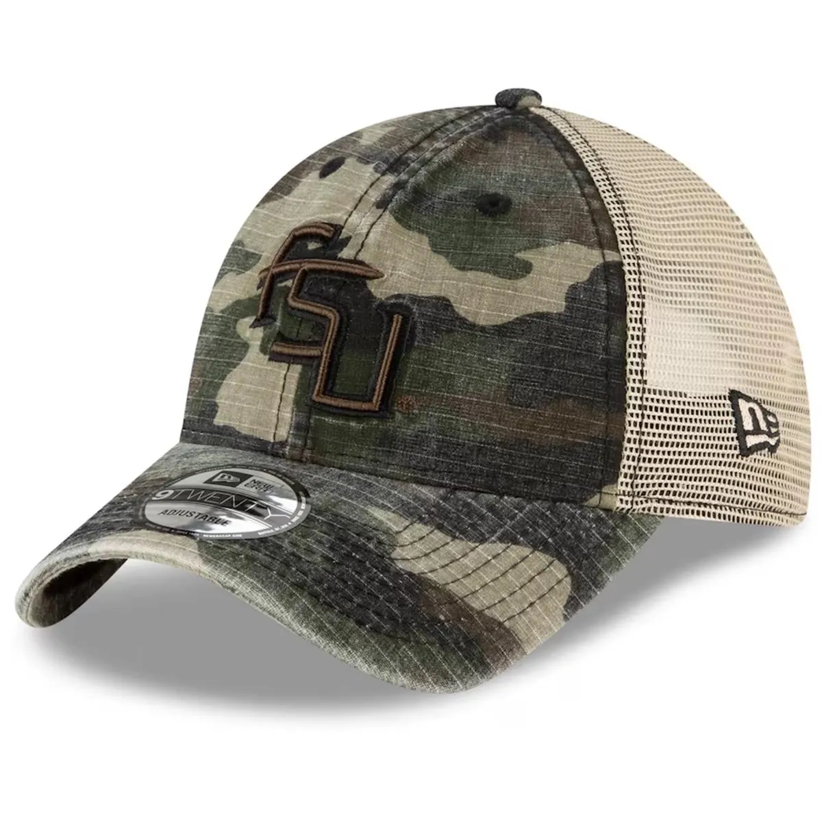 New Era Stacked FSU 9Twenty Adjustable Trucker Cap - Camo