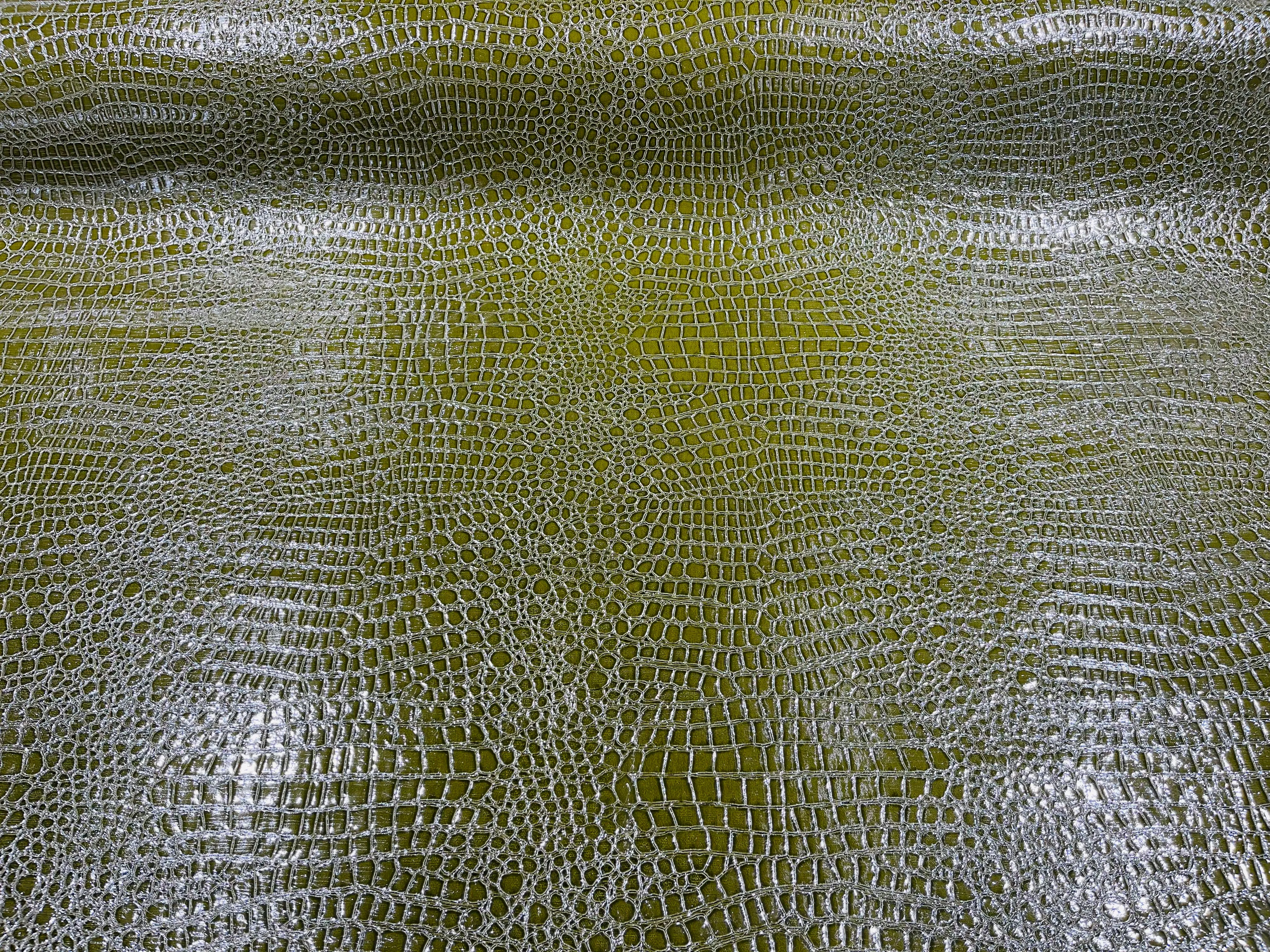 Olive Green Faux Crocodile Vinyl Embossed 3D Scales-Faux Leather-Sold By Yard