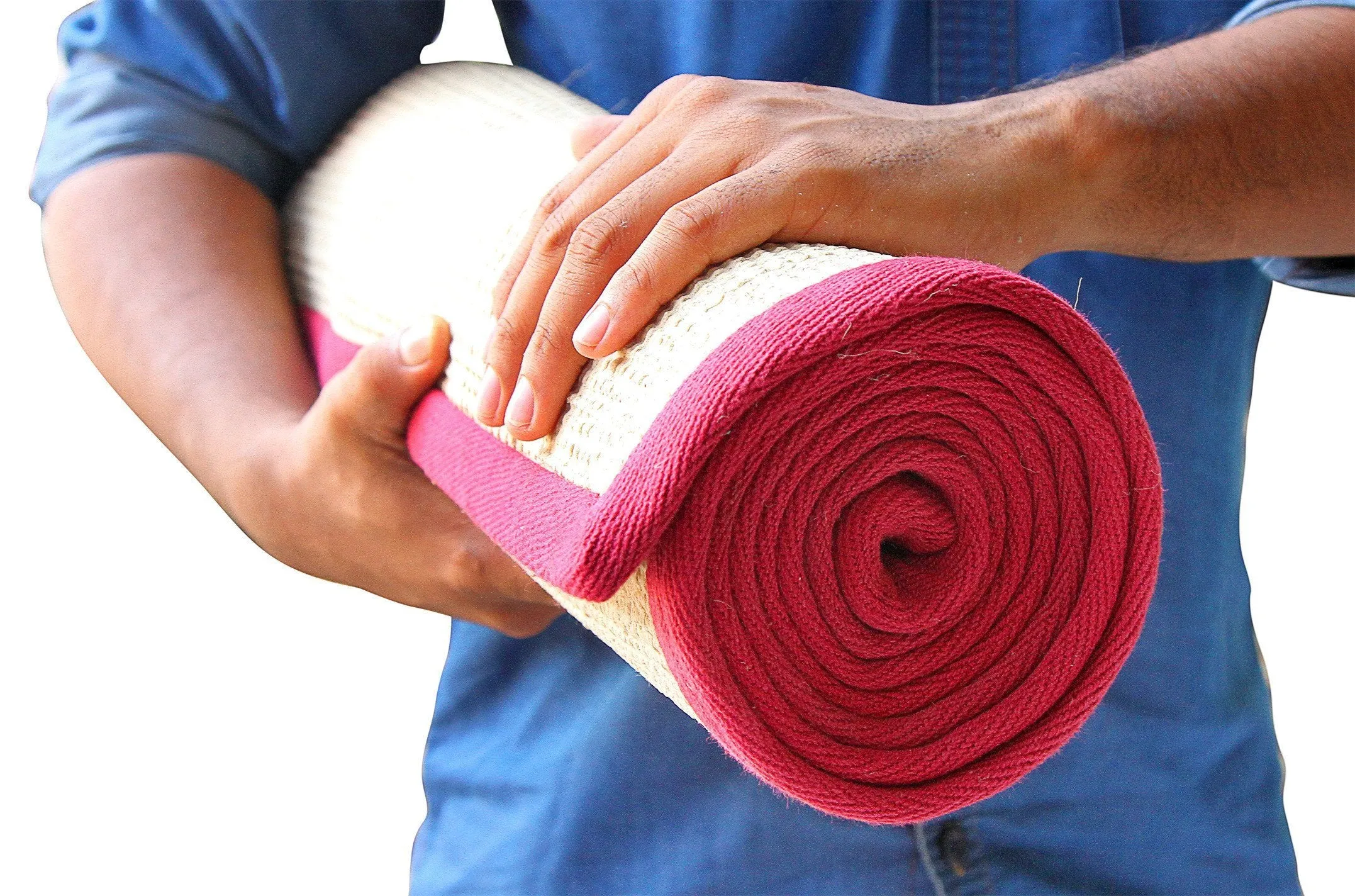 OnlyMat Anti-Skid Eco-Friendly Jute Yoga Mat With Maroon Cotton Border