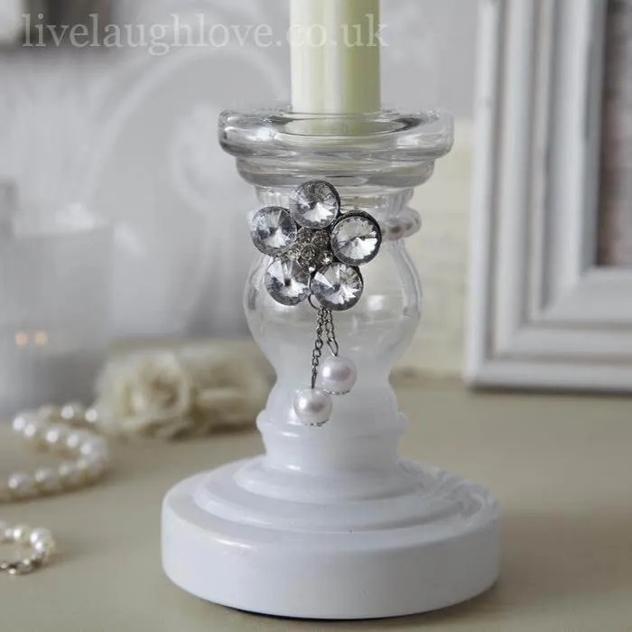 Opulent Collection - Taper Candle Stick with Diamante Necklace - Ivory