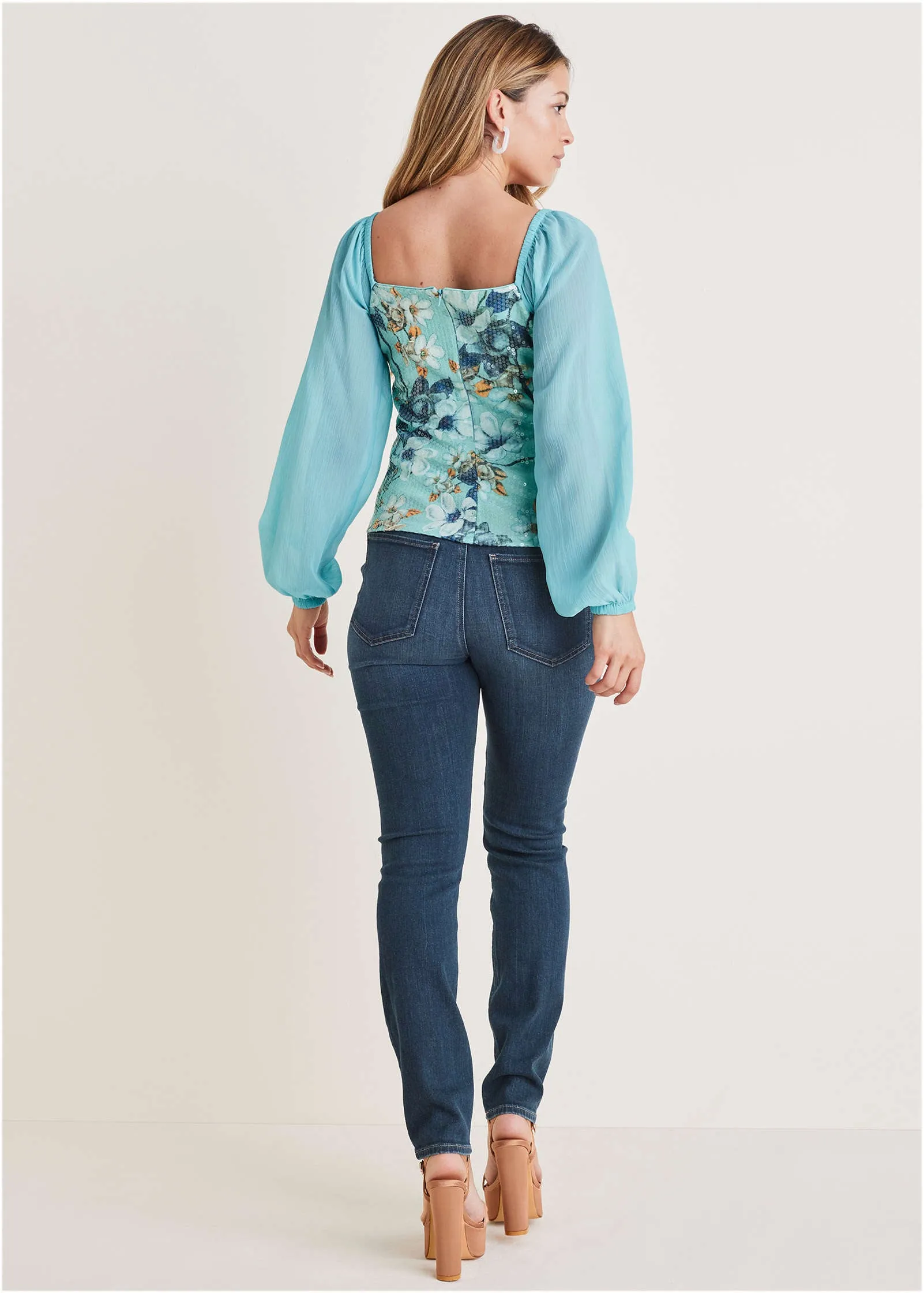 Opulent Sequin Blouse - Light Blue Multi