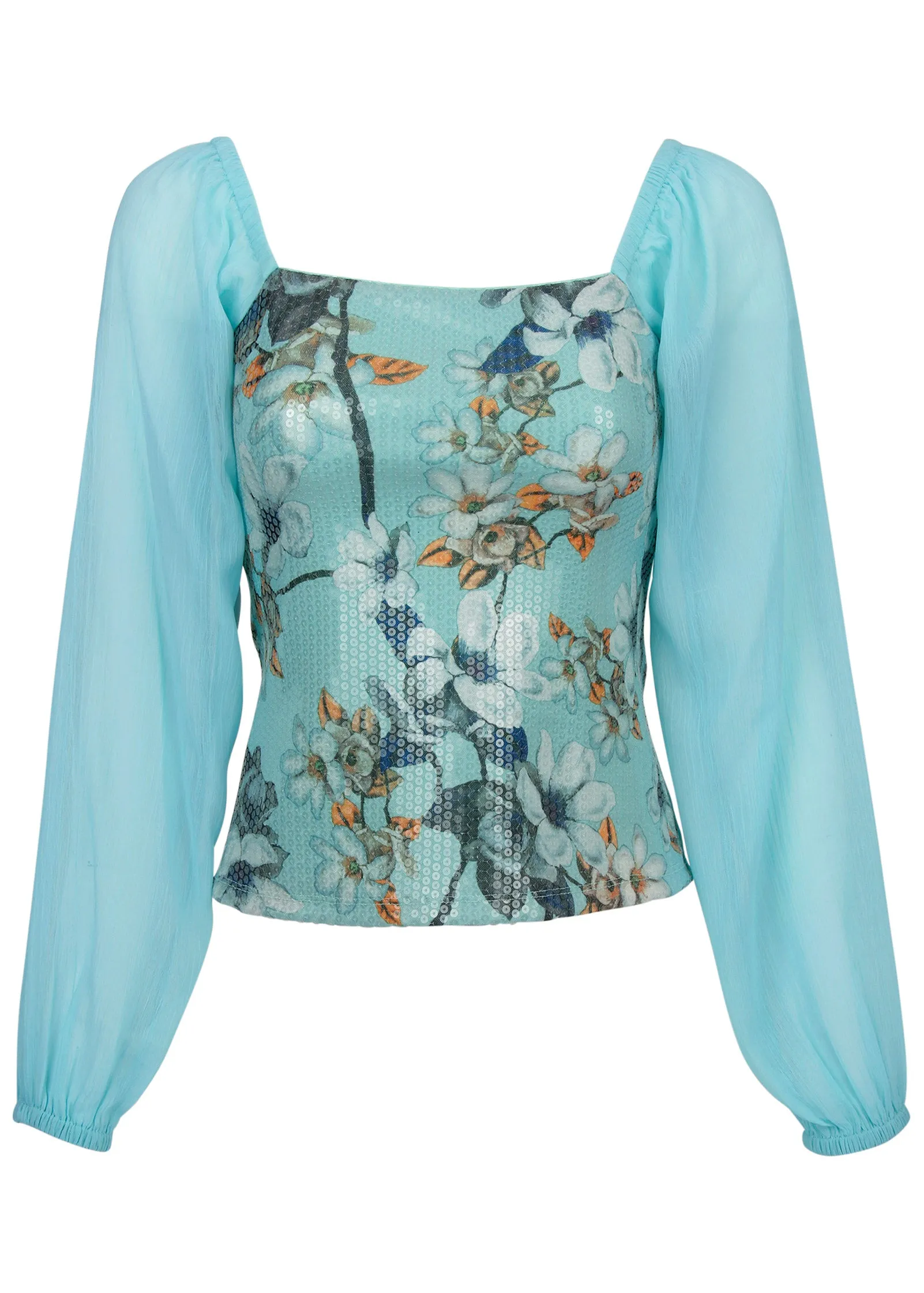 Opulent Sequin Blouse - Light Blue Multi