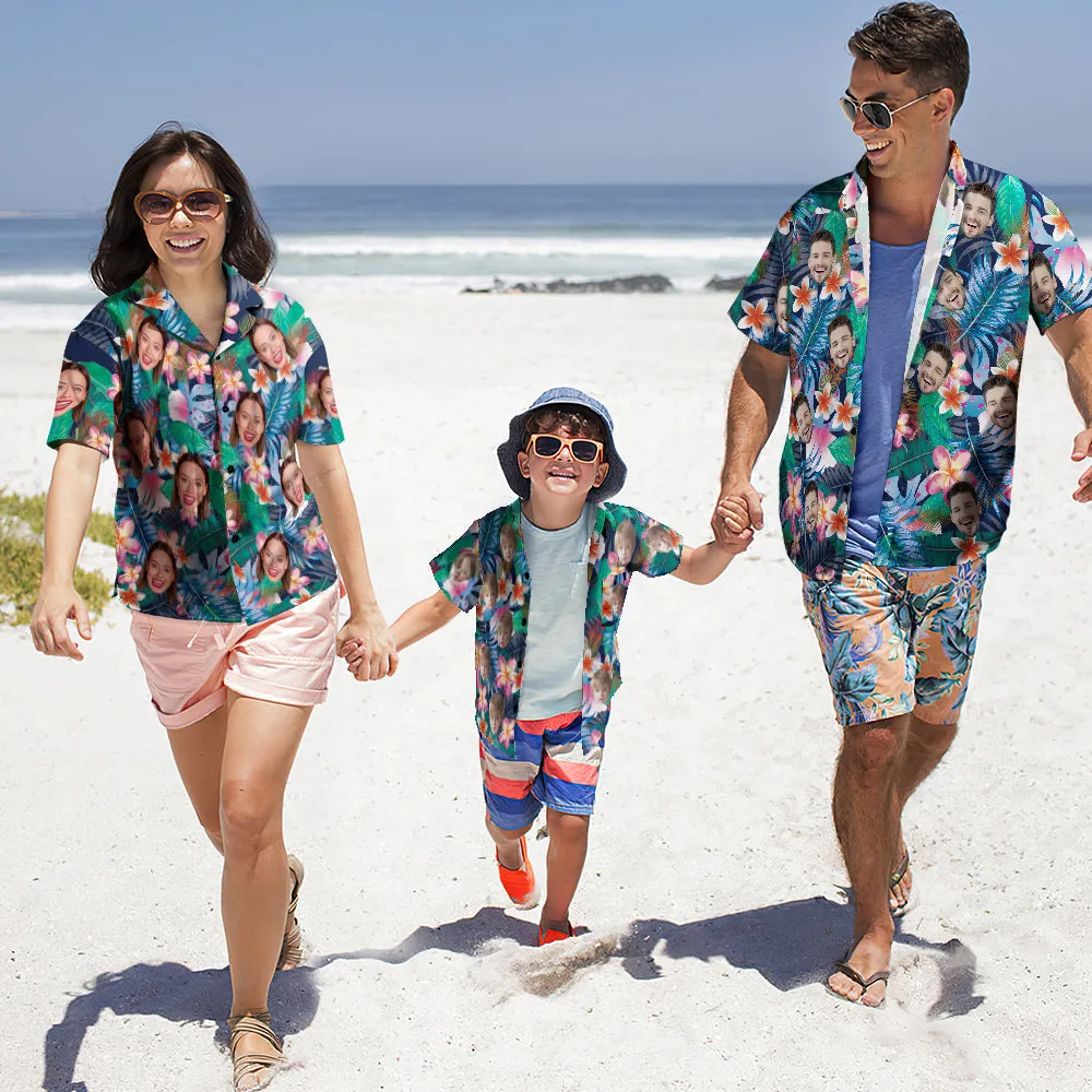 Parent-child Wears Personalised Face Hawaiian Shirt Gift Colorful Flowers