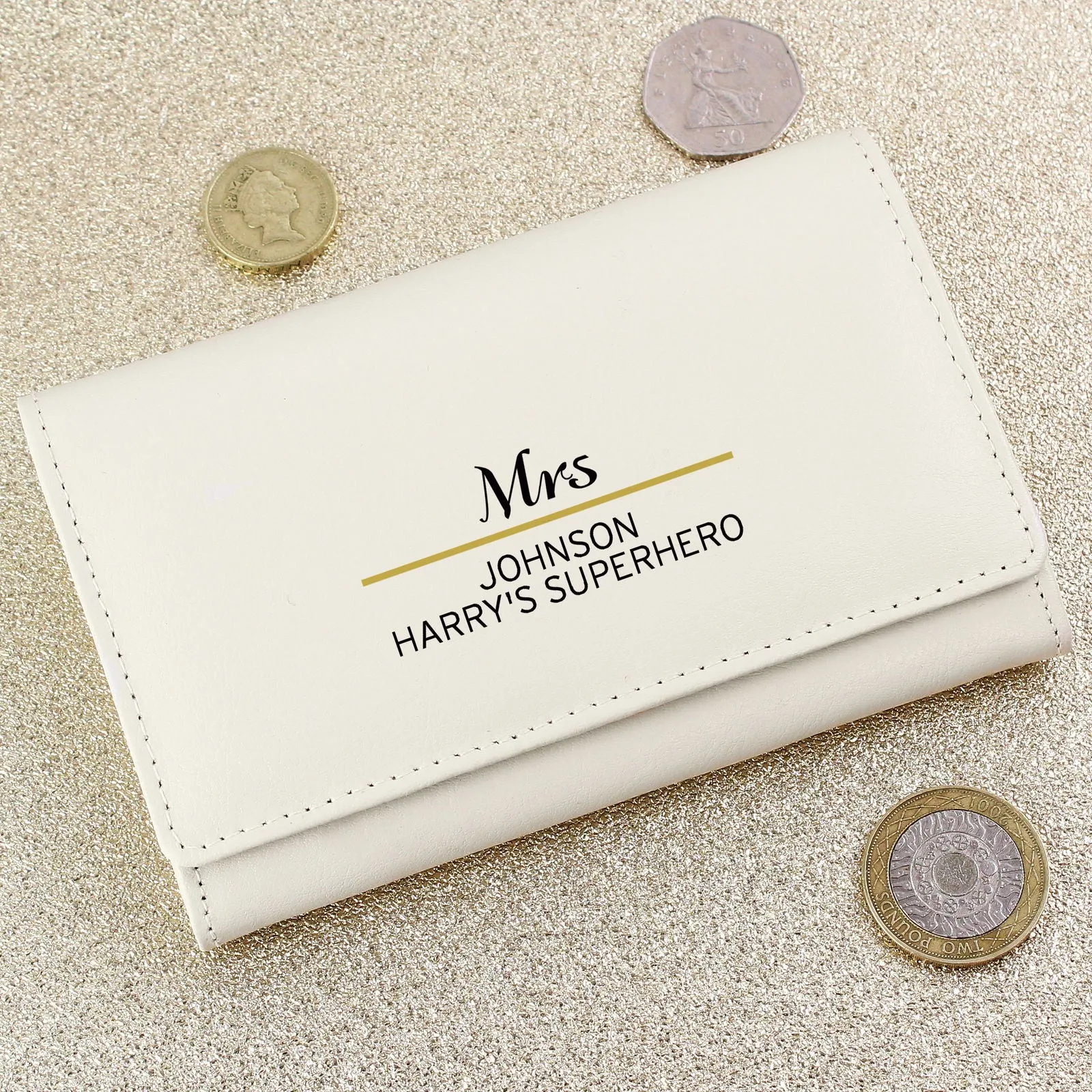 Personalised Classic Cream Leather Purse