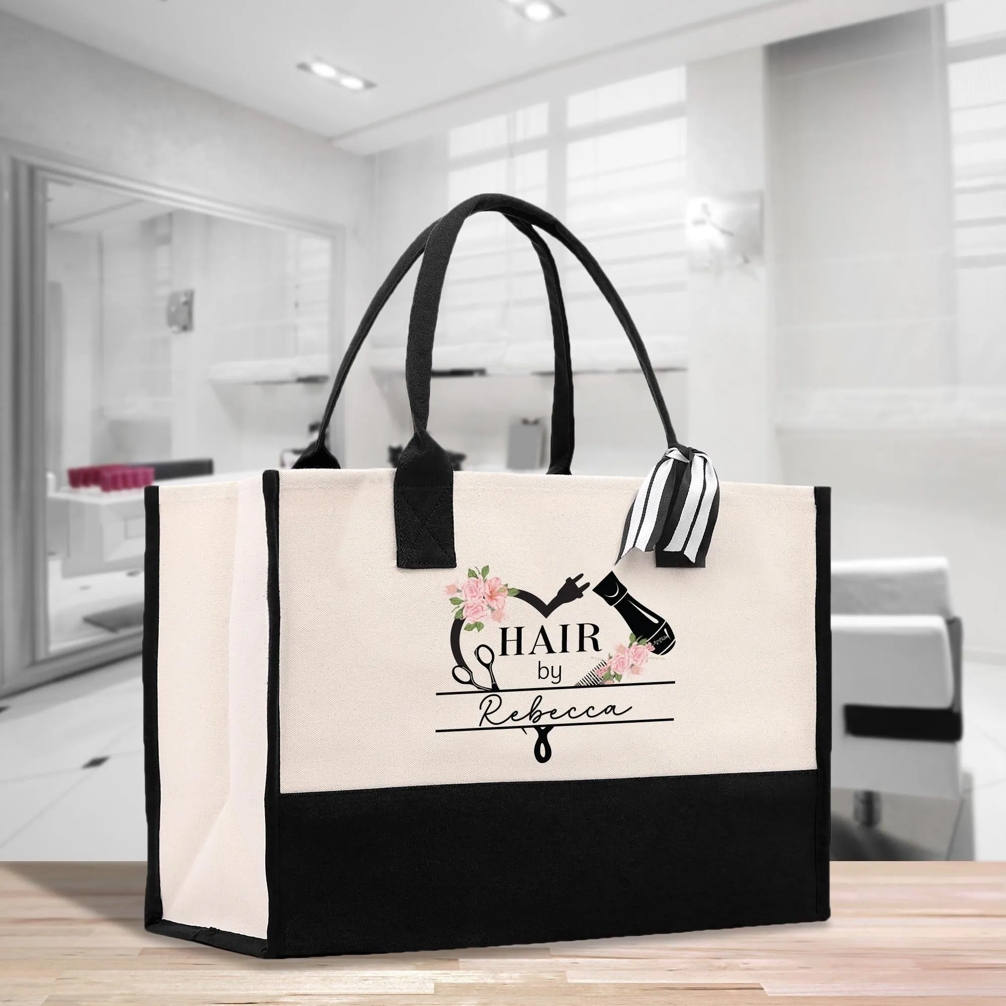 Personalized Hair Stylist Custom Cotton Canvas Tote Bag Hairdresser Gift Bag Beauty Salon Bag Stylist Supply Bag Barber Gift (HRST1003)