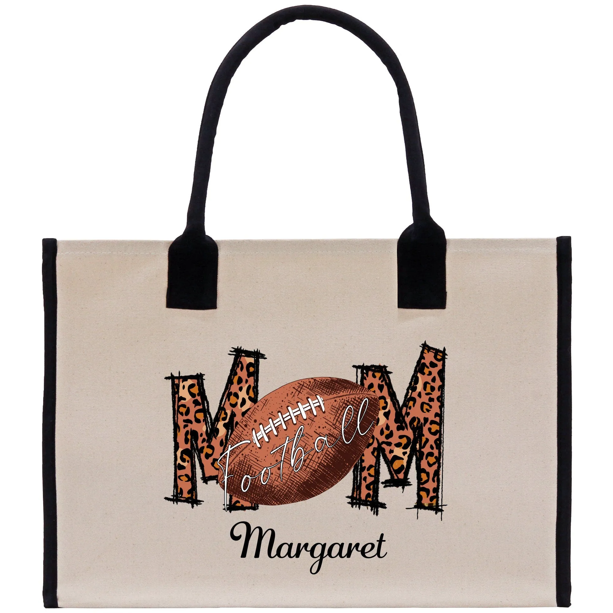 Personalized Leopard Mom Sports Cotton Canvas Tote Bag Custom Gift for Soccer Mom Tennis Mom Baseball Mom Tennis Mom Football Mom