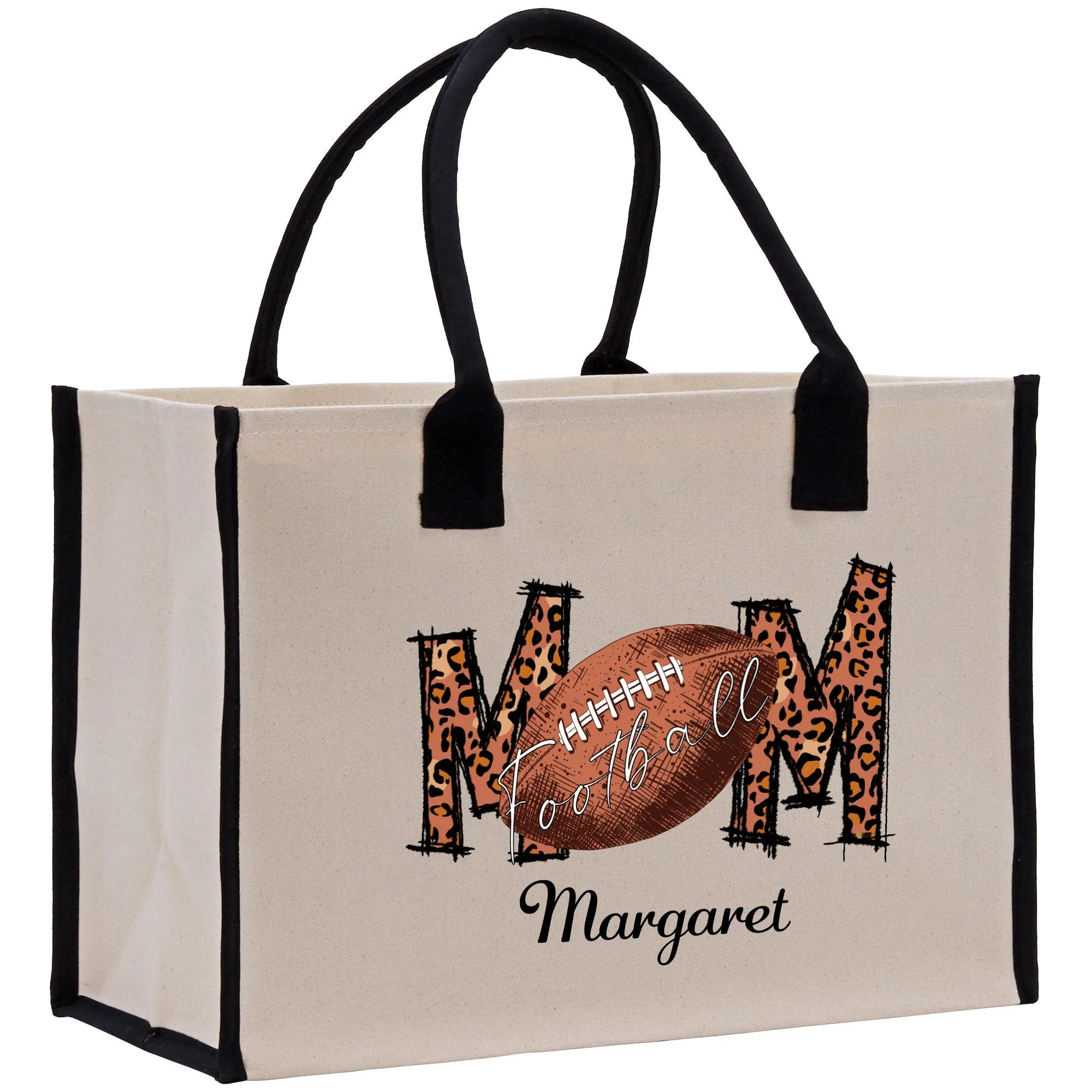 Personalized Leopard Mom Sports Cotton Canvas Tote Bag Custom Gift for Soccer Mom Tennis Mom Baseball Mom Tennis Mom Football Mom