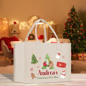 Personalized Name Christmas Cotton Canvas Large Tote Bag Custom Merry Christmas Gift Bag Xmas Party Bag Xmas Eve Gift Holiday Gift (CT1031)