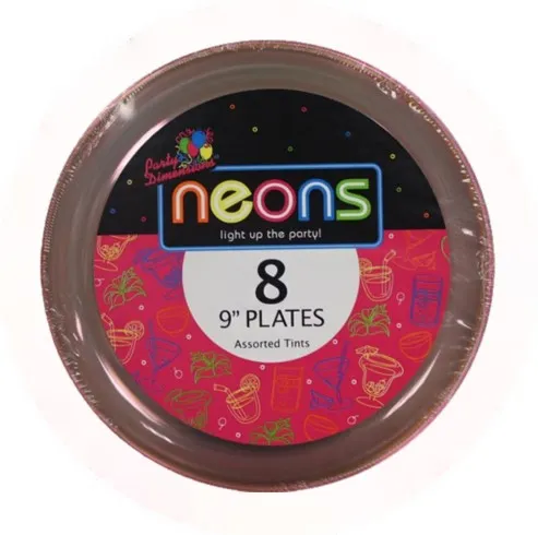 Plastic Neon Tableware<br/>Size Options: 9inch Plate, 6inch Plate, 10oz Bowl and 6oz Bowl