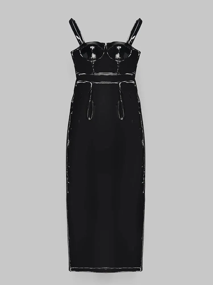 Pre Order:  Black Faux Leather Sleeveless Dress