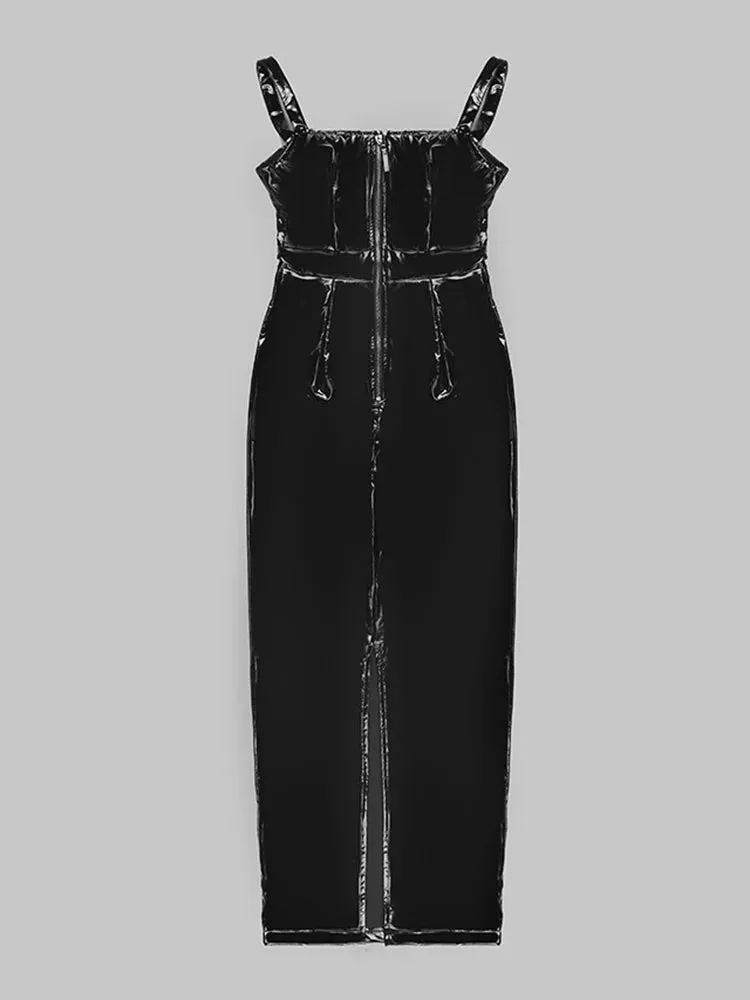 Pre Order:  Black Faux Leather Sleeveless Dress