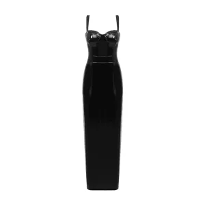 Pre Order:  Black Faux Leather Sleeveless Dress