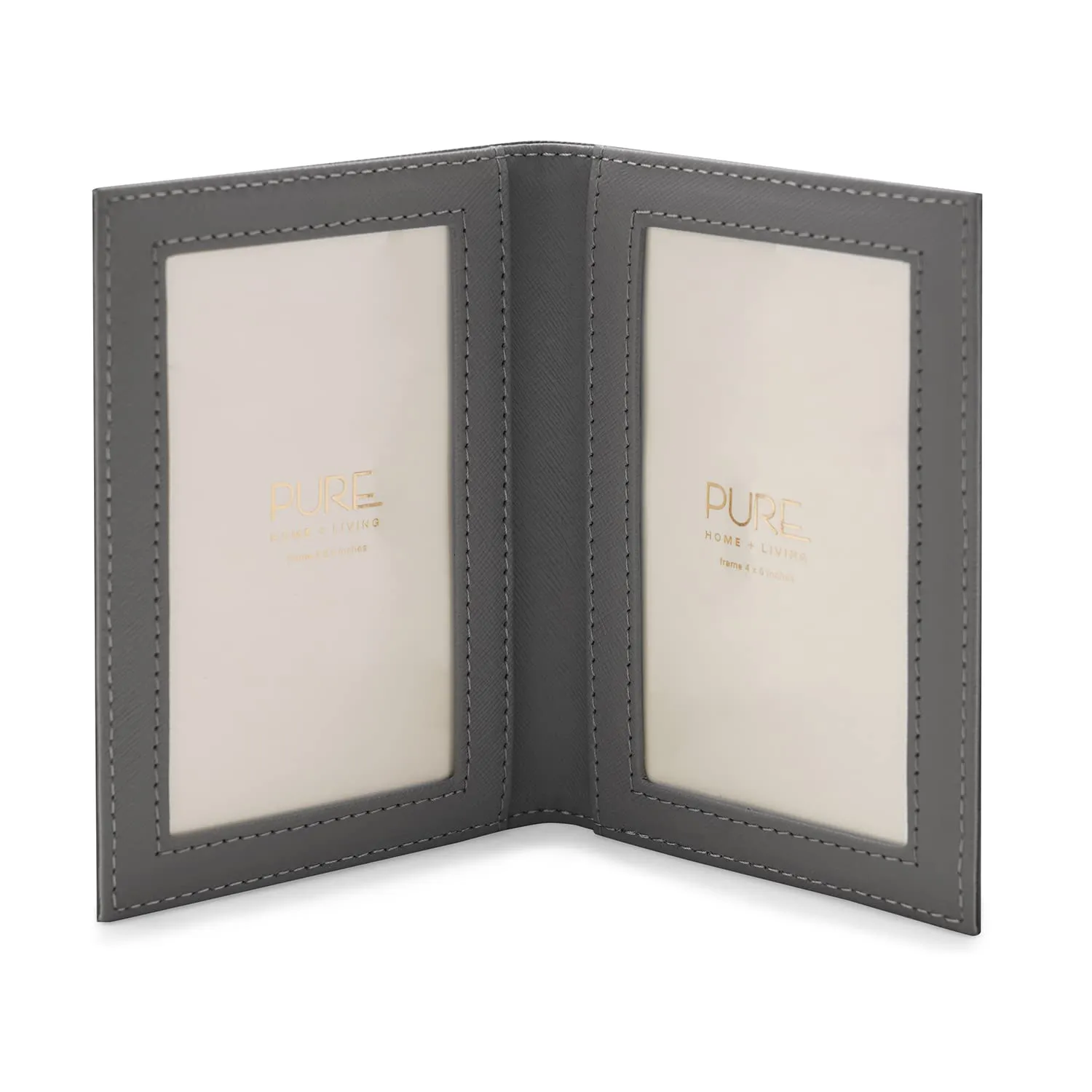 Pure Home   Living Grey Faux Leather 2 Side Photo Frame, Double Sided Tabletop Photo Frame For Home Décor, Decorative Frames For Bedside Tables. (6X9 Inches, Pack Of 1)