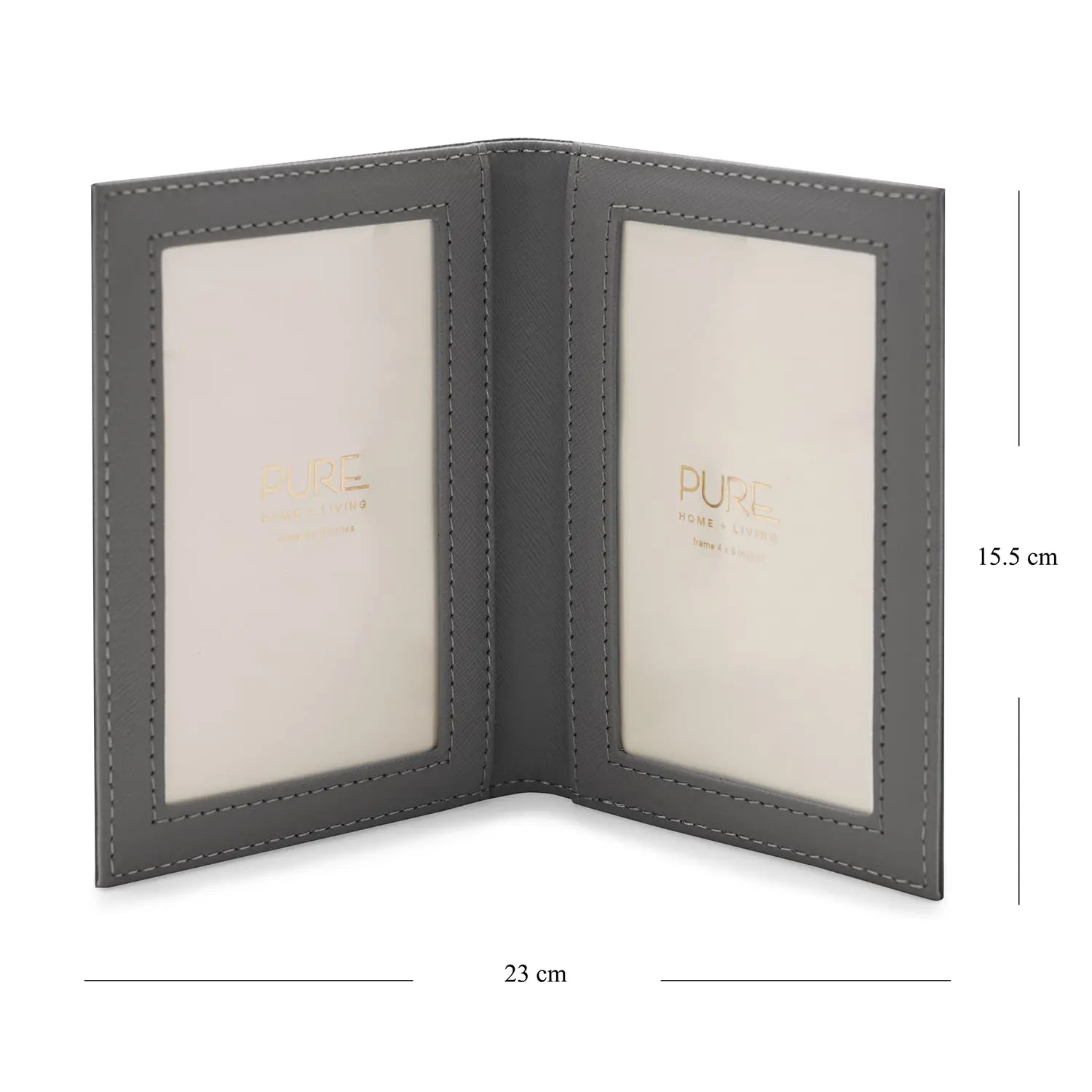 Pure Home   Living Grey Faux Leather 2 Side Photo Frame, Double Sided Tabletop Photo Frame For Home Décor, Decorative Frames For Bedside Tables. (6X9 Inches, Pack Of 1)