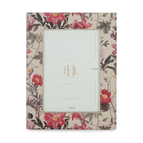 PURE HOME   LIVING White and Pink Floral Print Faux Leather Photo Frame - Large