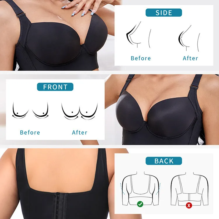 Push-up and breast-reducing body-beautifying seamless cup vest style body-shaping and back-beautifying long large size sports bra