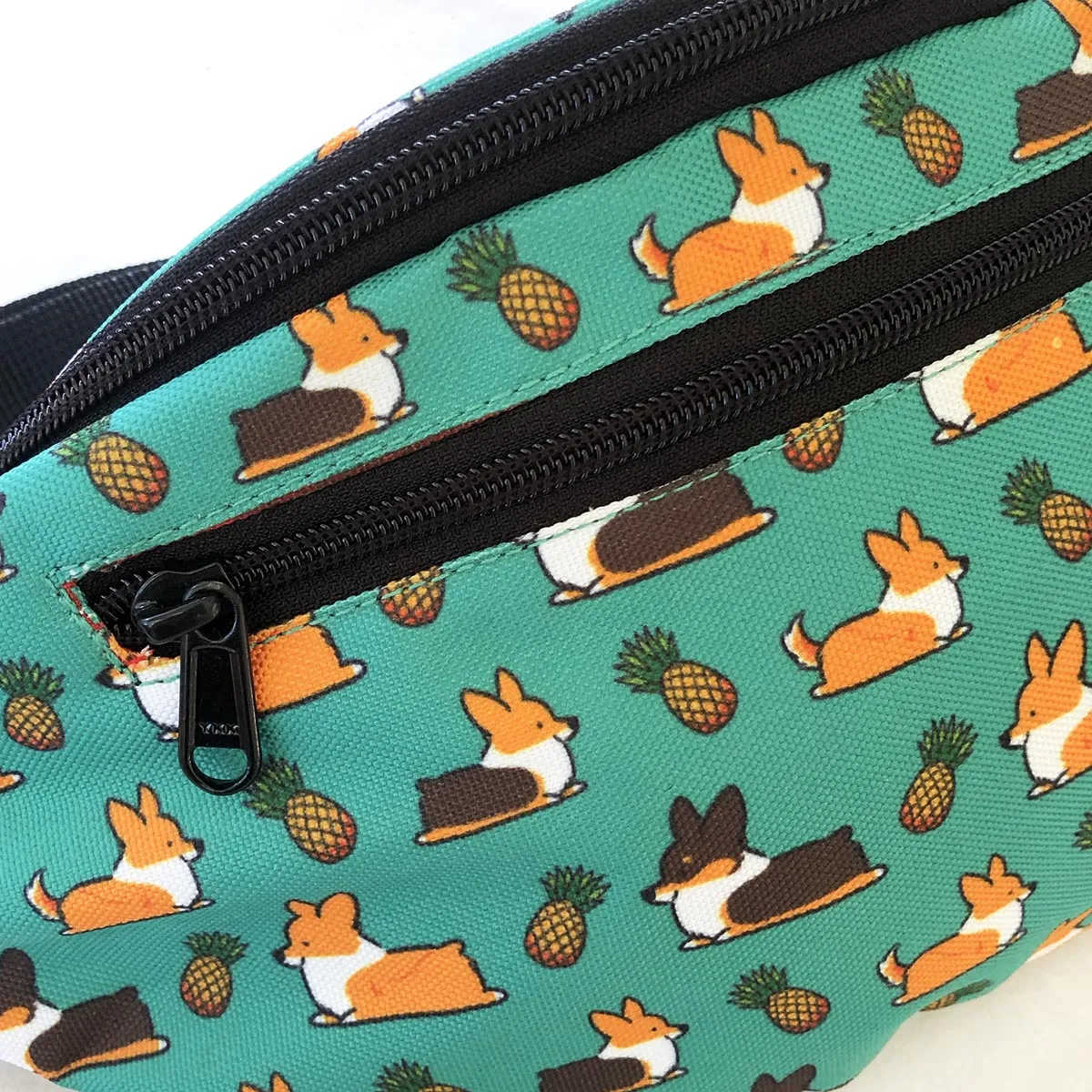 "Pineapple Corgis" Green Fanny Pack