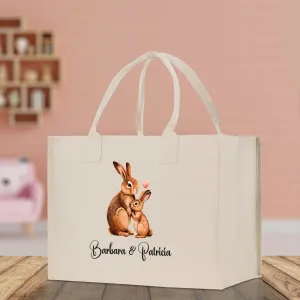 Rabbit Mom And Baby Name Custom Cotton Canvas Tote Bag Custom Pet Lover Gift Pet Portrait Bag Personalized Pet Owner Gift Tote Bag