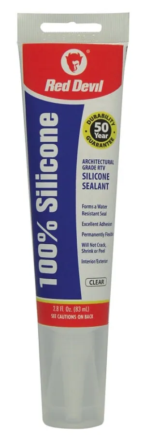 Red Devil 0820 Silicone Sealant, Clear, -60 to 400 deg F, 2.8 oz Squeeze Tube :EA: QUANTITY: 1