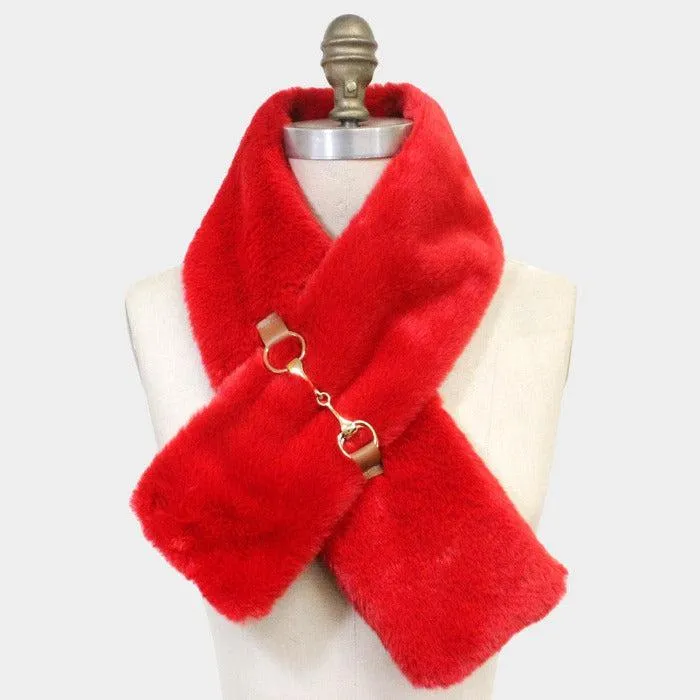 Red Faux Fur Leather Pull Through Scarf