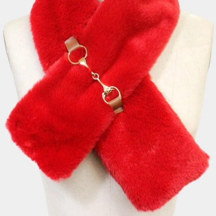 Red Faux Fur Leather Pull Through Scarf