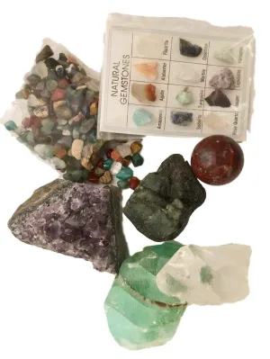 Rock & Mineral Gift Collection - Emerald, Amethyst, Calcite, Quartz, Jasper & Polished agates w/ Bonus ID Chart - 100  Pcs