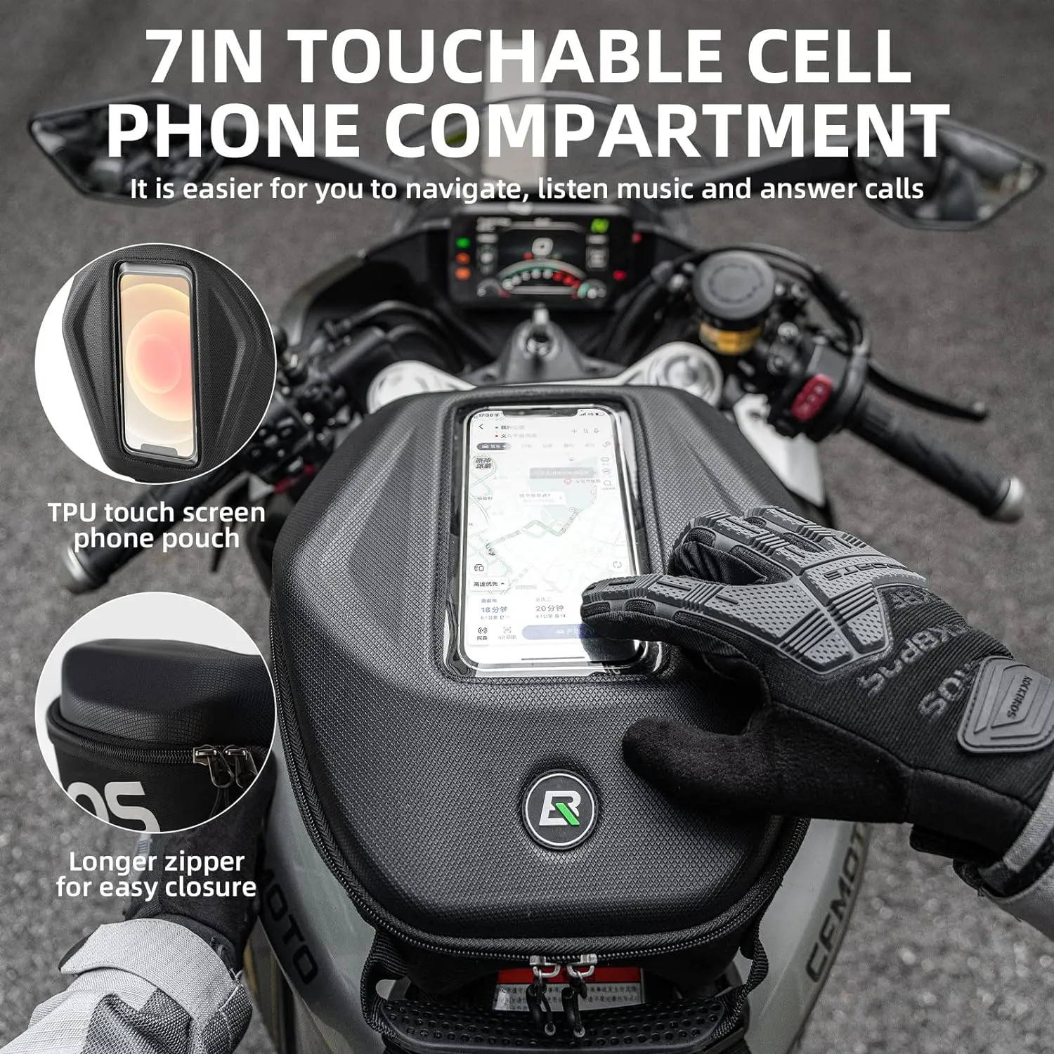 ROCKBROS 7L Waterproof Motorcycle Tank Bag Touchscreen Phone Pouch