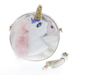 Round Shaped Unicorn Head w/ Fur Cross Body - Gold