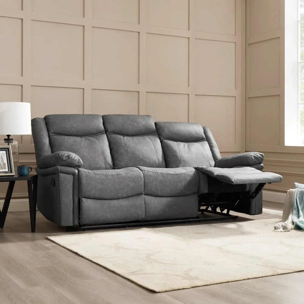 Rowan 2 3 Seater Recliner Sofa Set, Grey Faux Leather