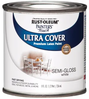 Rust-Oleum 1993730 Enamel Paint, Water, Semi-Gloss, White, 0.5 pt, Can, 120 sq-ft Coverage Area :1/2PT: QUANTITY: 1