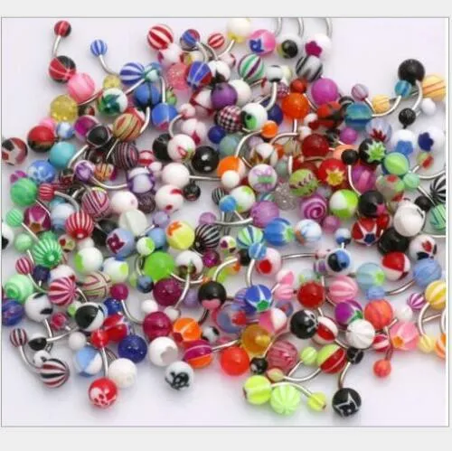 Set of 100 -14G Belly Button Navel Rings Mix Color Stainless Barbell