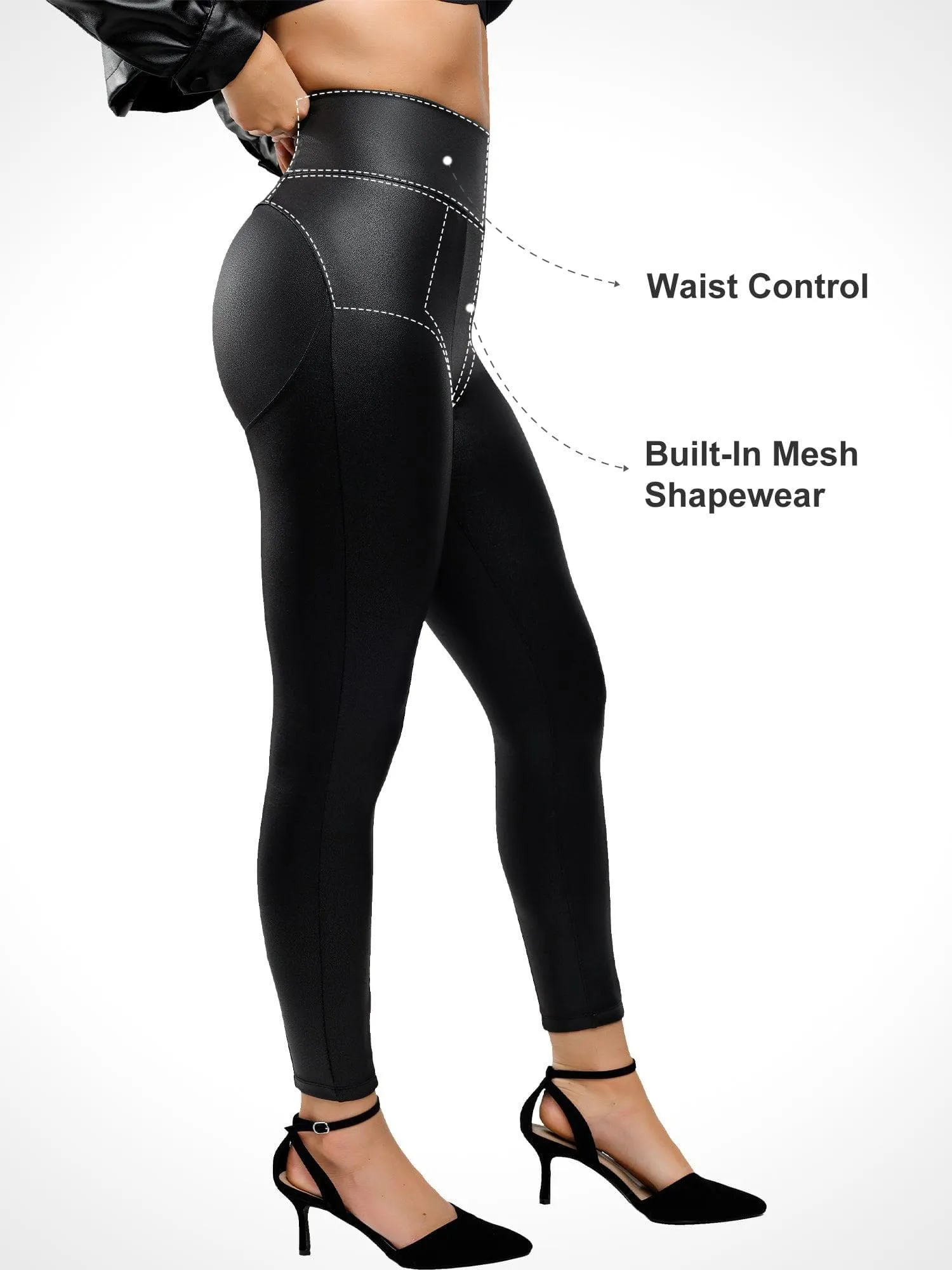 Shapewear Faux Leather Tummy Control High Rise Leggings For Insiders