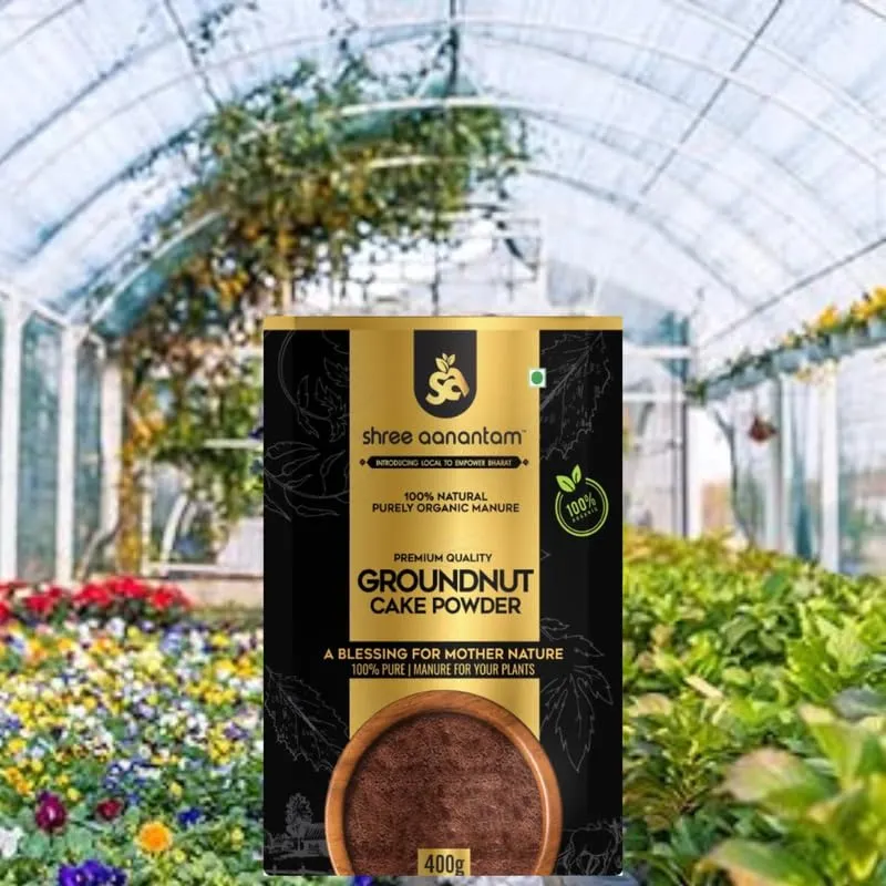 Shree Aanantam Groundnut Oil Cake Powder - 400 Gr | Organic Fertilizer for Home Garden | Potting Plant Growth Nutrient | Groundnut Cake Powder for Plants