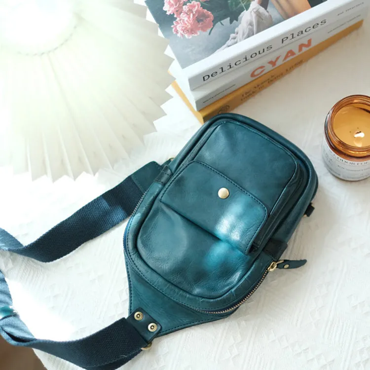 Small Genuine Leather Chest Bag Sling Backpack For Ladies