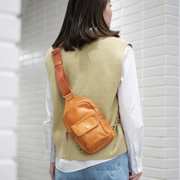 Small Genuine Leather Chest Bag Sling Backpack For Ladies