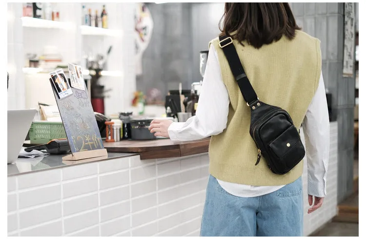 Small Genuine Leather Chest Bag Sling Backpack For Ladies