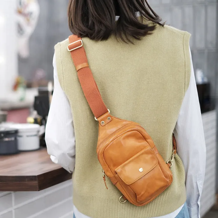 Small Genuine Leather Chest Bag Sling Backpack For Ladies