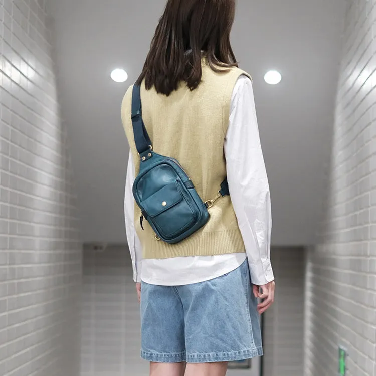 Small Genuine Leather Chest Bag Sling Backpack For Ladies