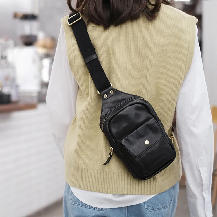 Small Genuine Leather Chest Bag Sling Backpack For Ladies