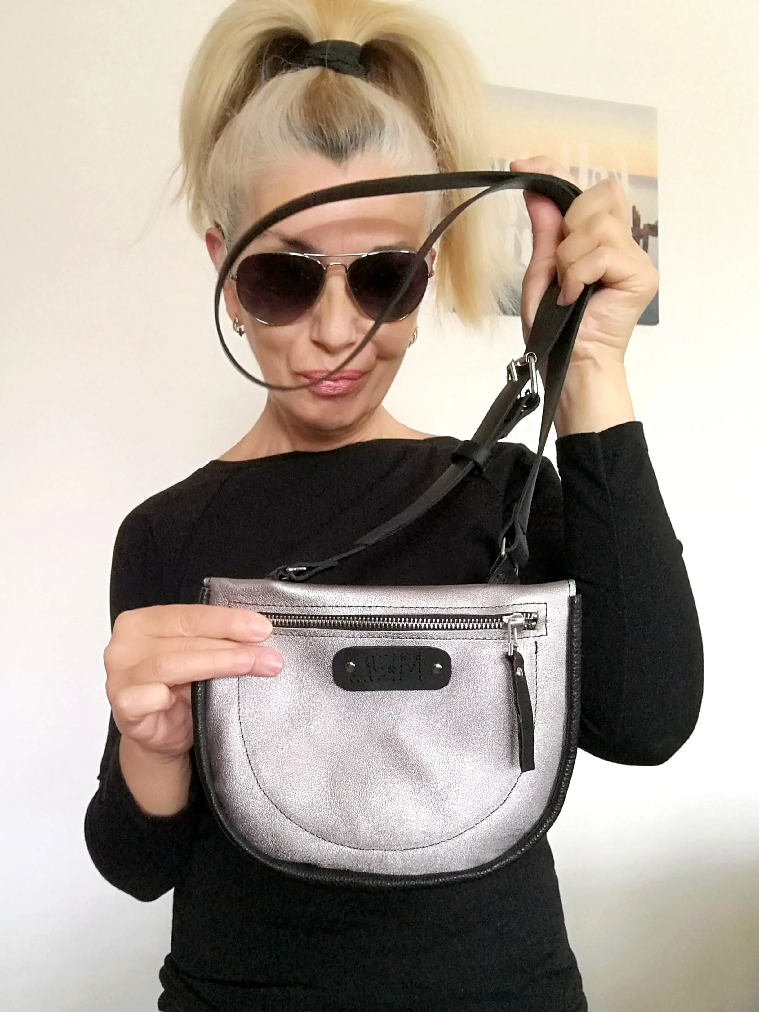 Small Leather Crossbody Bag Silver Leather Party Bag