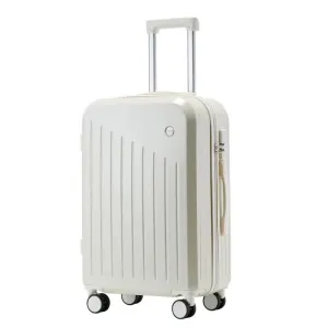 Smart Carry-On Luggage with Cup Holder & USB Charging Port - White Color Spinner Suitcase for Travel Convenience  20 inch