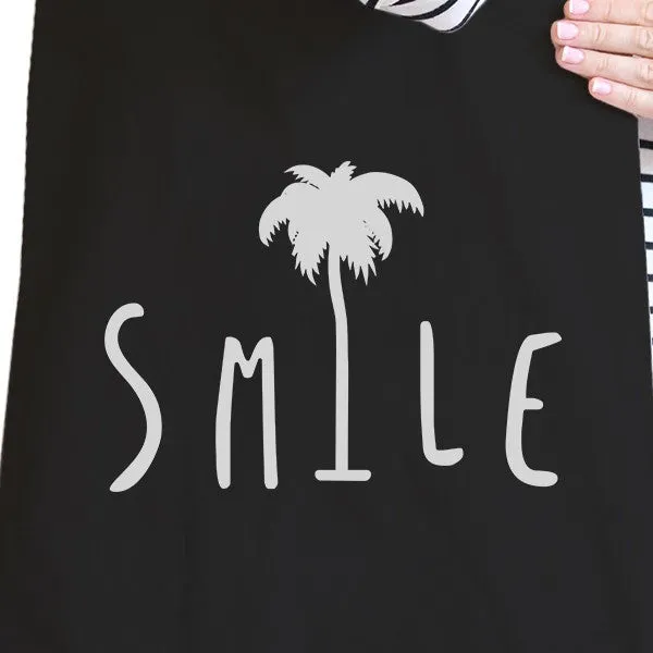 Smile Palm Tree Black Unique Graphic Cute Cotton Canvas Tote Bag