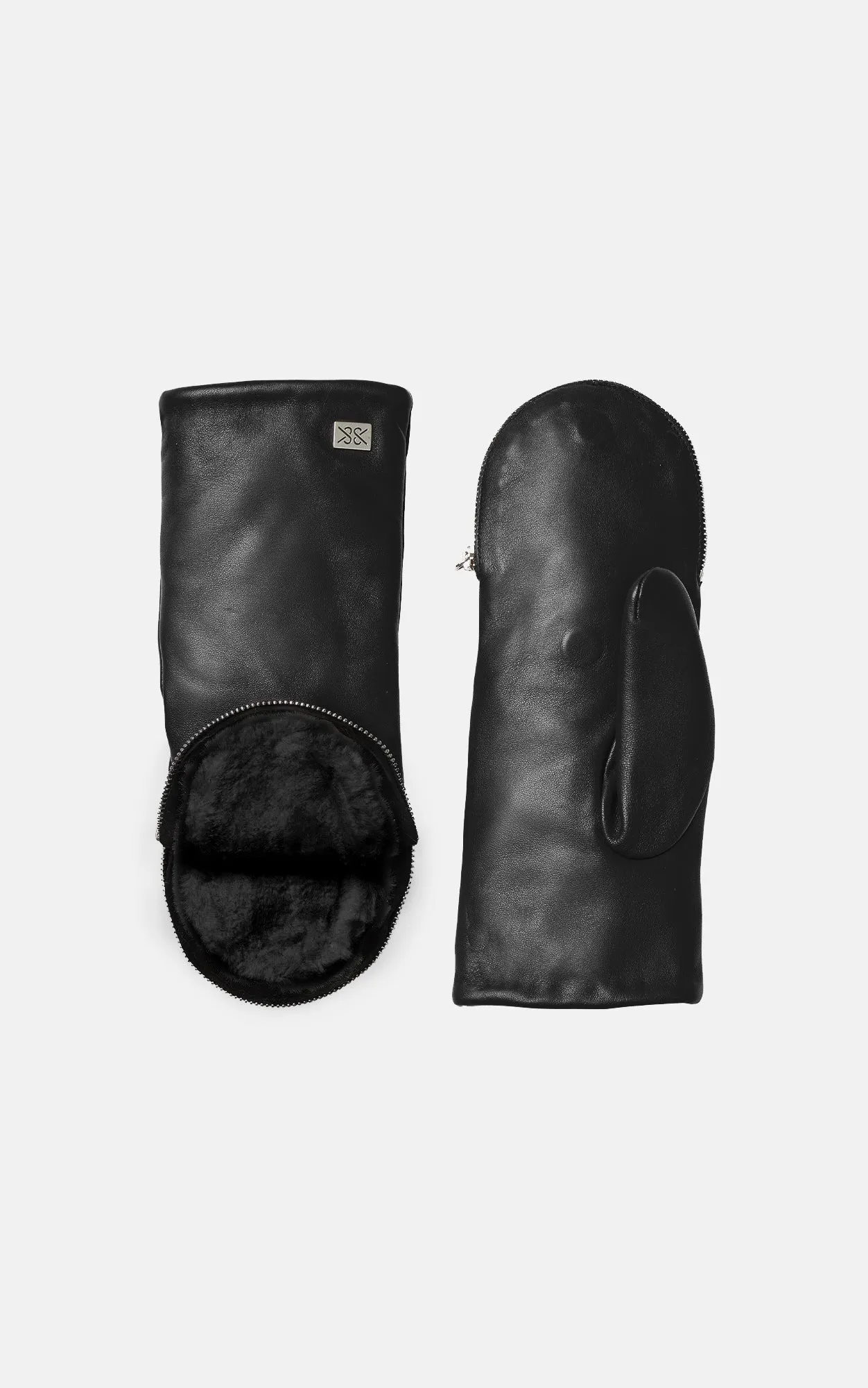 Soia & Kyo Leather Zip Mittens Black