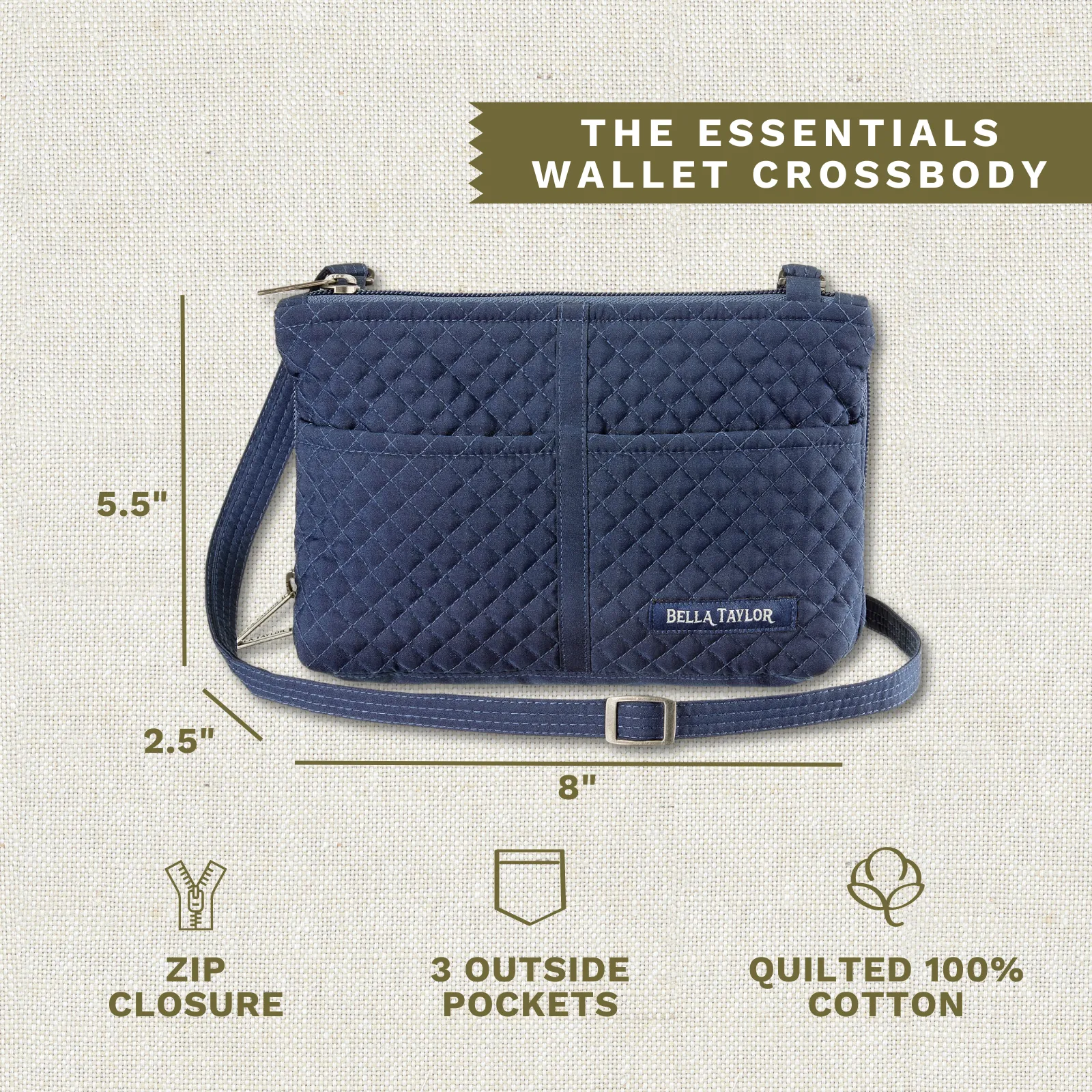 Solid Navy Essentials Wallet Crossbody