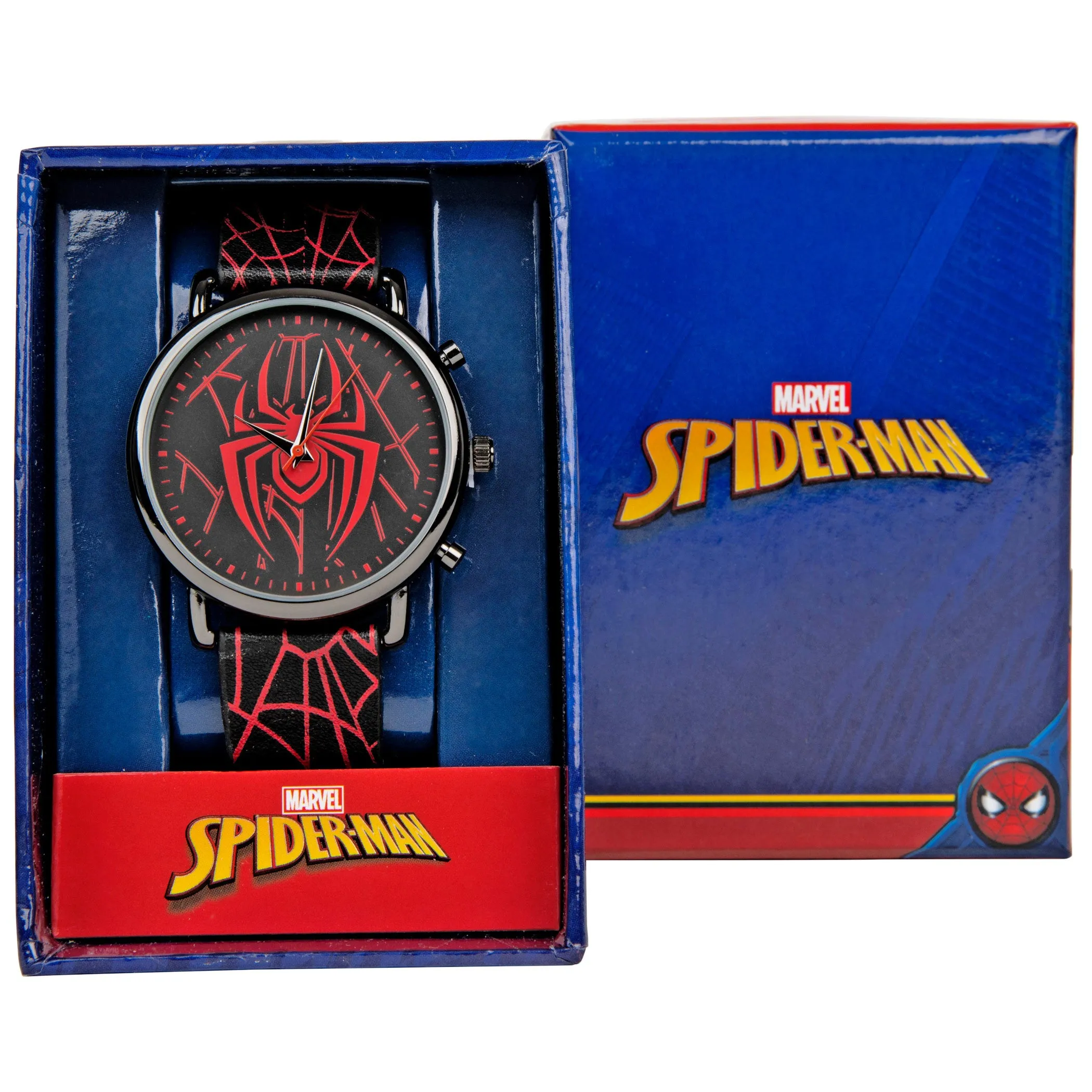 Spider-Man Symbol and Webbing Watch with Faux Leather Strap