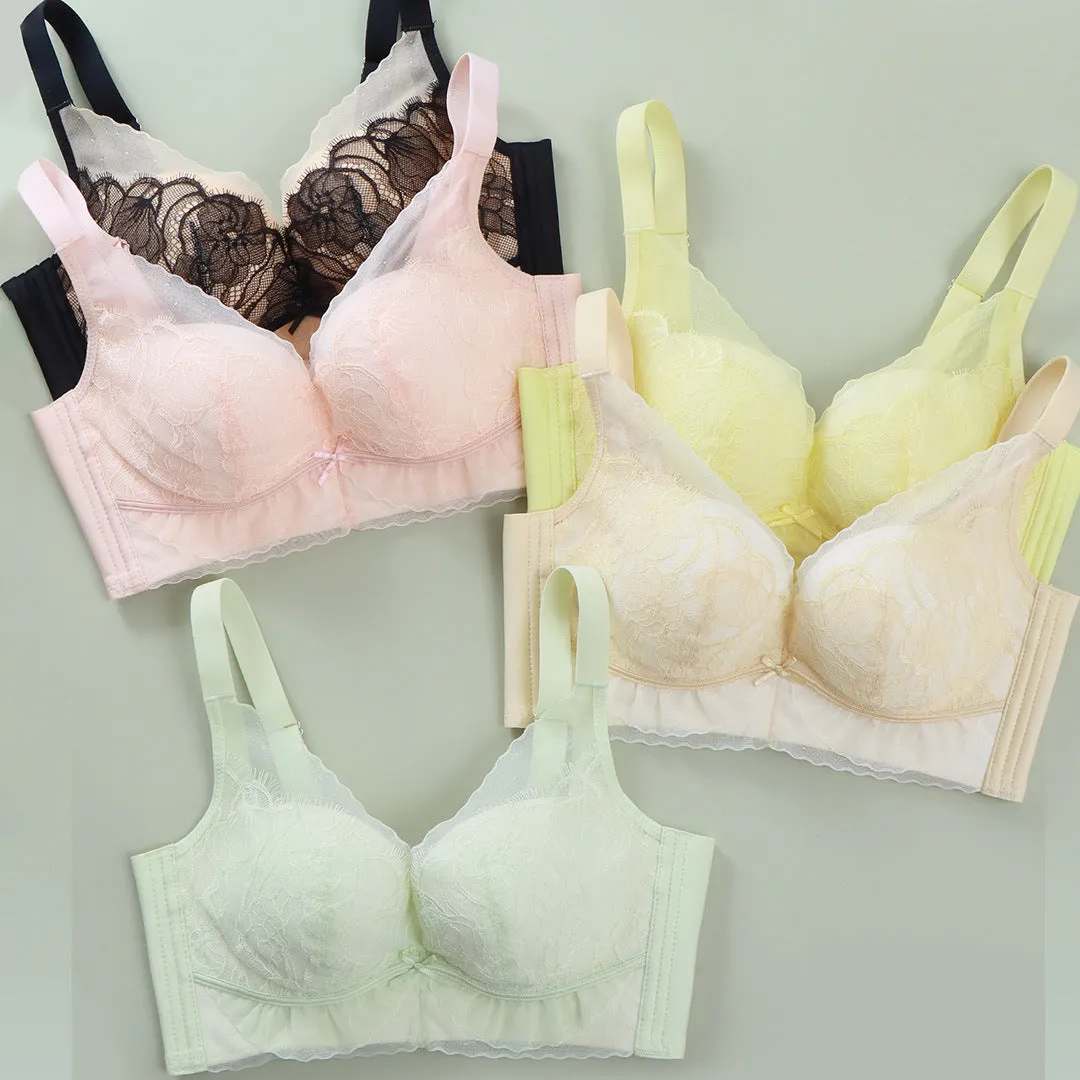 Spring and summer new style underwear for women with small breasts, push-up, medium-thick, wire-free bra, adjustable upper-sliding cup bra