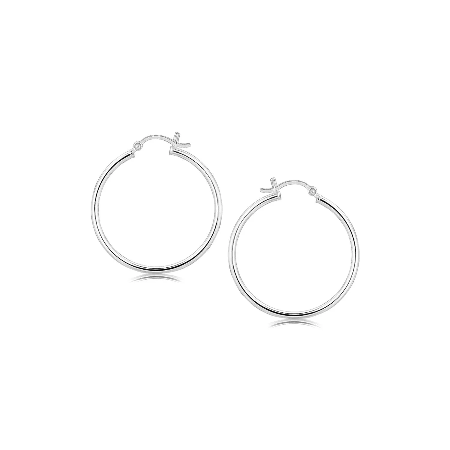 Sterling Silver Thin Polished Hoop Earrings Rhodium Plating (30mm)